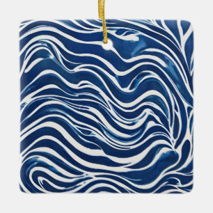 Ornamento De Cerâmica Padrão de espiral branco azul 06