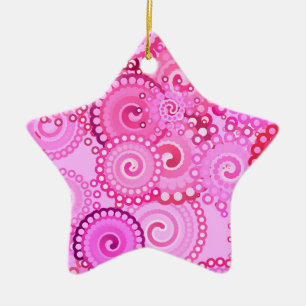 Ornamento De Cerâmica Padrão de espiral fractal, rosa e fúcsia