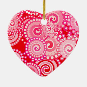 Ornamento De Cerâmica Padrão de espiral frontal, vermelho e rosa quente