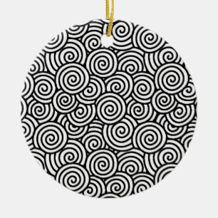 Ornamento De Cerâmica Padrão de espiral japonês - branco e preto