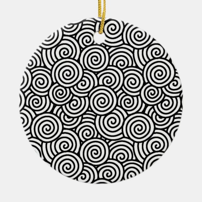 Ornamento De Cerâmica Padrão de espiral japonês - branco e preto (Frente)