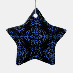 Ornamento De Cerâmica Padrão de Estilo de Damasco Floral Azul e Preto El