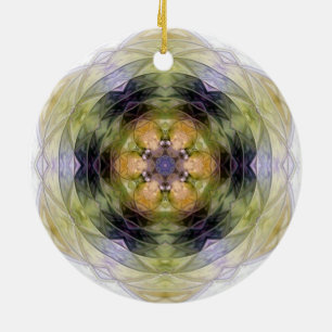 Ornamento De Cerâmica Padrão de estrela floral laranja púrpura amarelo