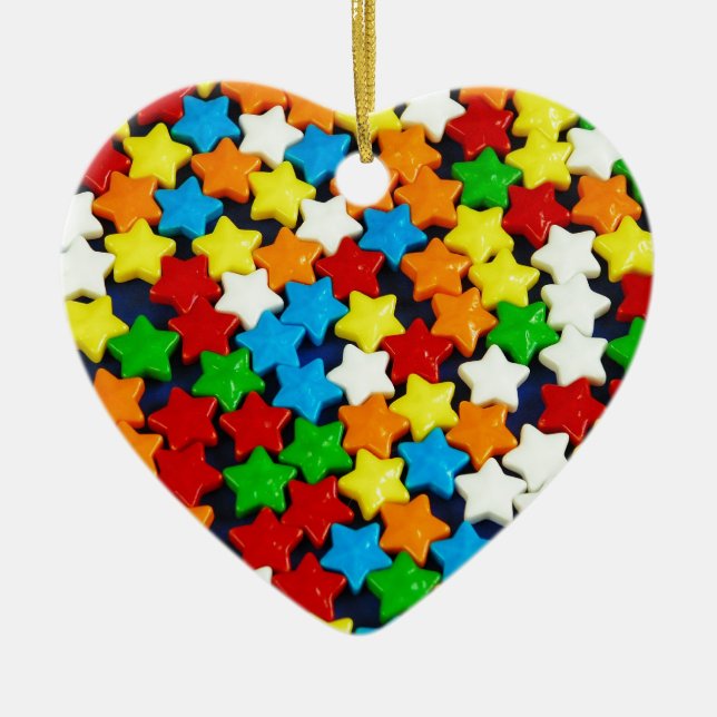 Ornamento De Cerâmica Padrão de estrelas doces coloridas (Frente)