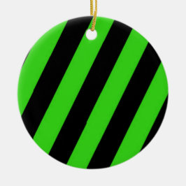 Ornamento De Cerâmica Padrão de faixas diagonais verdes e pretas