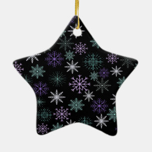 Ornamento De Cerâmica Padrão de Floco de Neve de Natal Preto Roxo Verde
