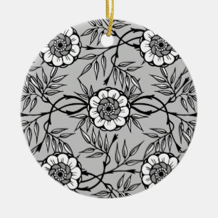 Ornamento De Cerâmica Padrão de Flor Preto