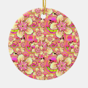Ornamento De Cerâmica padrão de flor rosa groovy