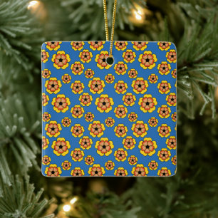 Ornamento De Cerâmica Padrão de Flores de Laranja Amarelo