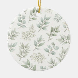 Ornamento De Cerâmica Padrão de Folhas Botânicas Verde Suave