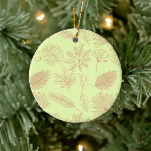 Ornamento De Cerâmica Padrão de Folhas Verde Pastel e Bege