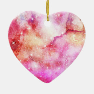 Ornamento De Cerâmica Padrão De Galáxia Rosa E Vermelha