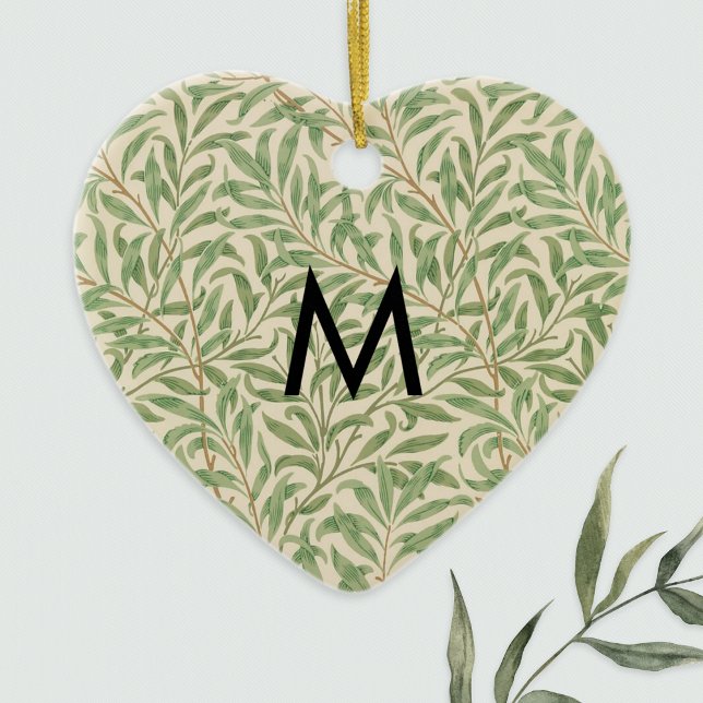Ornamento De Cerâmica Padrão de Galho de Salgueiro Monograma de William  (A hanging ornament with William Morris 'Willow Bough' design, to personalize with a monogram initial)