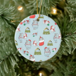 Ornamento De Cerâmica Padrão de Gatos de Natal Fofo – Desi de Férias Fes