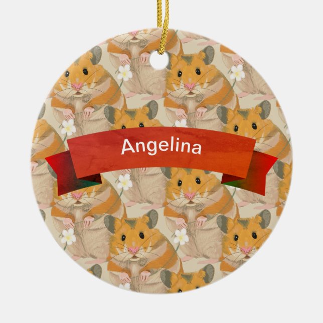 Ornamento De Cerâmica Padrão de Hamster de ouro personalizado (Frente)