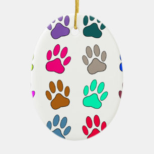 Ornamento De Cerâmica Padrão de Impressão da Pata de Cachorro Multicol