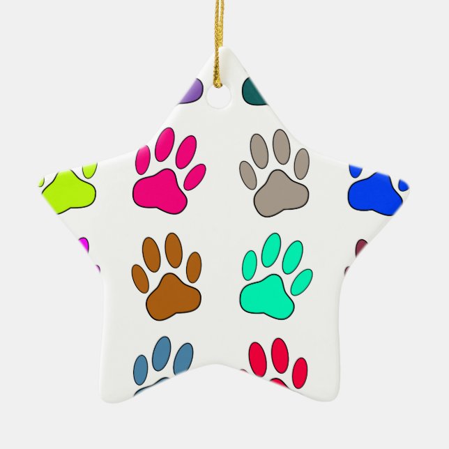 Ornamento De Cerâmica Padrão de impressão de pata de cão multicolorido (Frente)