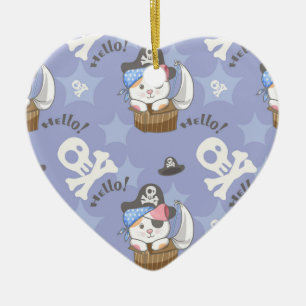 Ornamento De Cerâmica Padrão de Kitten Pirata Cute