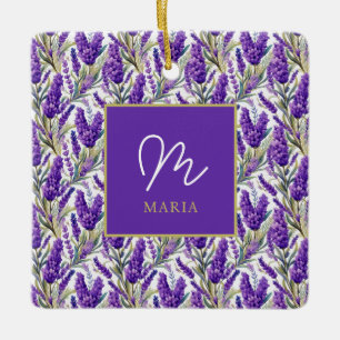 Ornamento De Cerâmica Padrão de Lavanda Roxo Incrível Monograma
