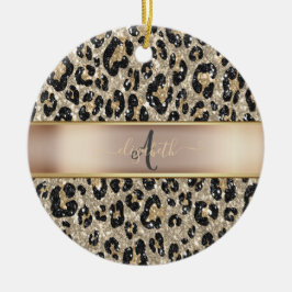 Ornamento De Cerâmica Padrão de Leopardo Brilhante Monograma