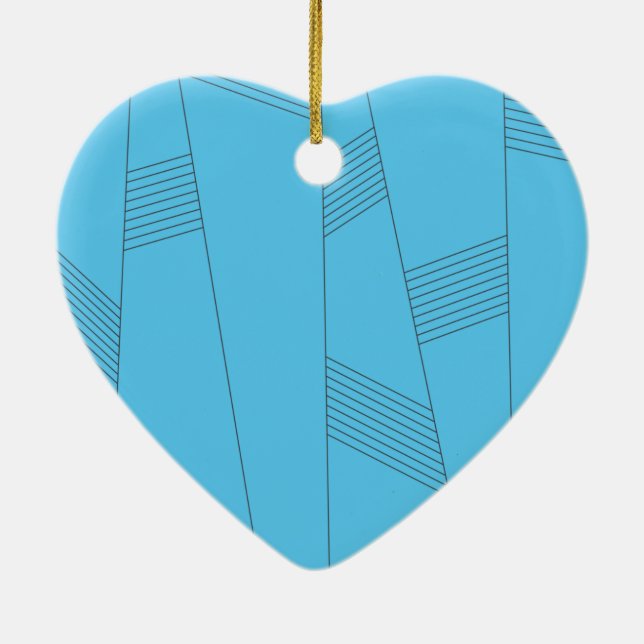 Ornamento De Cerâmica Padrão de linha abstrato azul, simples, elegante (Verso)