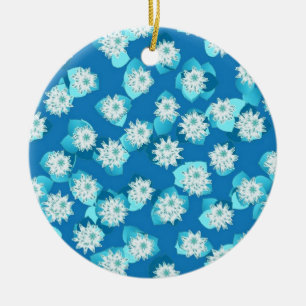 Ornamento De Cerâmica Padrão de lírio, turquesa, azul e branco