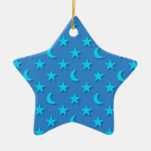 Ornamento De Cerâmica Padrão de luas e estrelas azuis