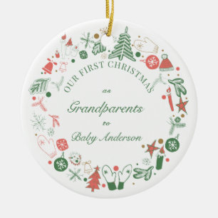 Ornamento De Cerâmica Padrão de luvas de chapéu de Natal para avós de