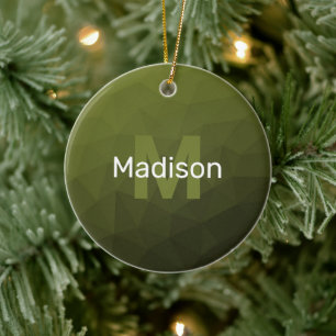 Ornamento De Cerâmica Padrão de malha geométrica verde do exército Monog