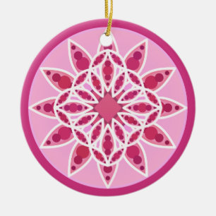 Ornamento De Cerâmica Padrão de Mandala em rosa, fúcsia e branco