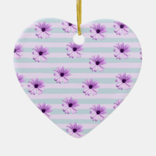 Ornamento De Cerâmica Padrão de Margarida Azul e Roxo