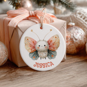 Ornamento De Cerâmica Padrão de Mariposa em Aquarela Fofa com Foto Paste