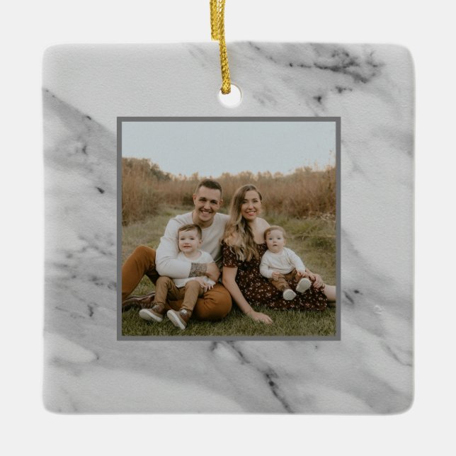 Ornamento De Cerâmica Padrão de mármore preto moderno de cinzas brancas (Frente)