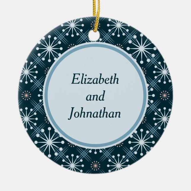 Ornamento De Cerâmica Padrão de Meio século de Starburst e Linhas Azul (Frente)