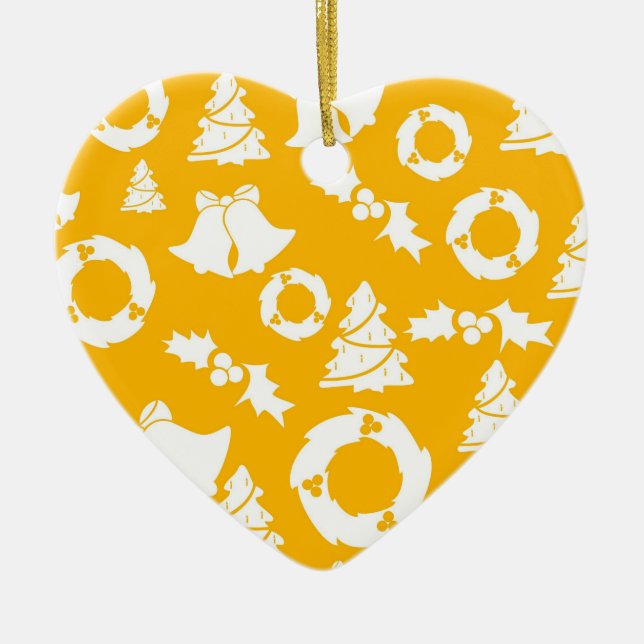 Ornamento De Cerâmica Padrão de Natal Amarelo (Frente)