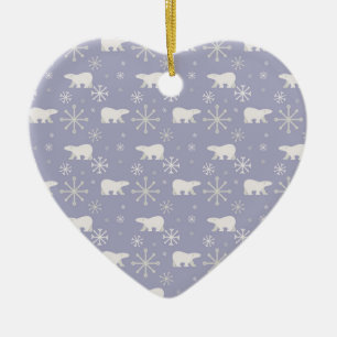 Ornamento De Cerâmica Padrão de Natal com ursos polares e flocos de neve