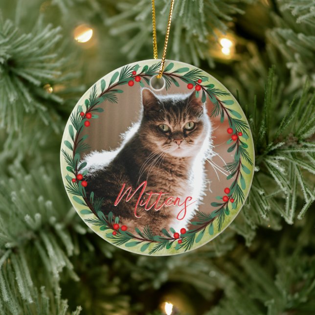 Ornamento De Cerâmica Padrão de Natal de Foto Pet Personalizado (Árvore)
