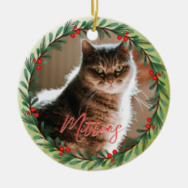 Ornamento De Cerâmica Padrão de Natal de Foto Pet Personalizado