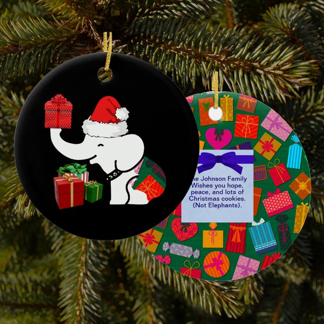 Ornamento De Cerâmica Padrão de Natal e Presente do Elefante Branco (White Elephant Christmas & Present Pattern Ceramic Ornament)