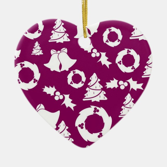 Ornamento De Cerâmica Padrão de Natal Roxo (Frente)