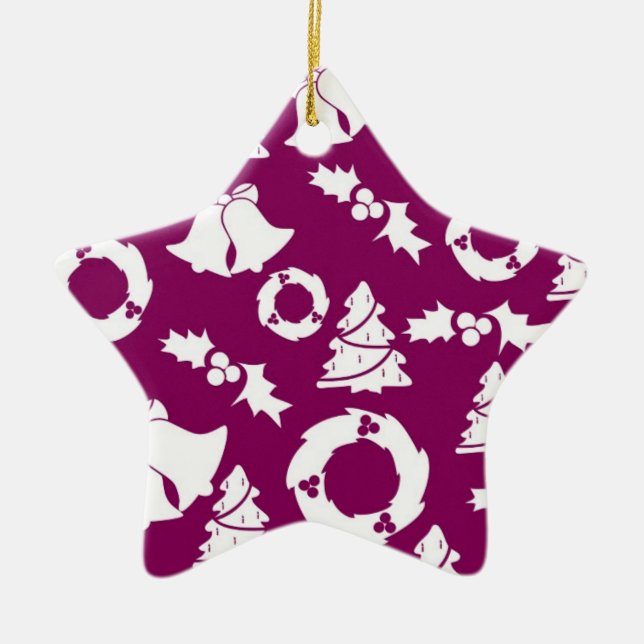 Ornamento De Cerâmica Padrão de Natal Roxo (Frente)