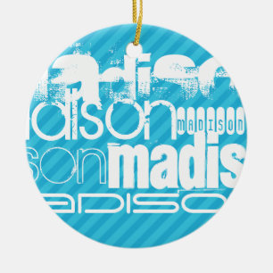 Ornamento De Cerâmica Padrão de nome personalizado; faixas azuis do céu