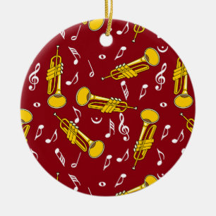 Ornamento De Cerâmica Padrão de Notas de Música de Trompete