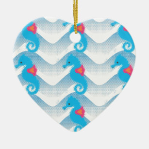 Ornamento De Cerâmica Padrão De Ondas Azuis E Cavalos-marinhos