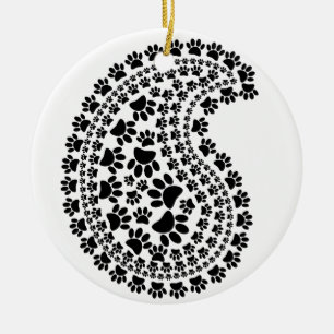 Ornamento De Cerâmica Padrão de Paisley de Impressão de Paisley Preto e 