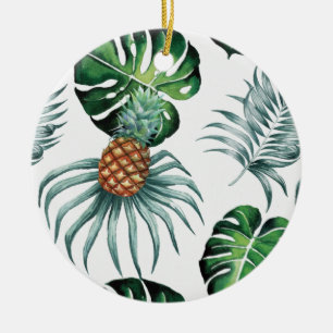 Ornamento De Cerâmica Padrão de Palmeira da Selva Tropical de Aquarela d