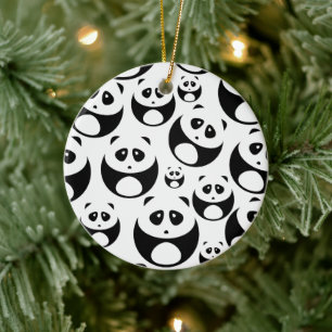 Ornamento De Cerâmica Padrão de Panda Branco e Preto de Kawaii
