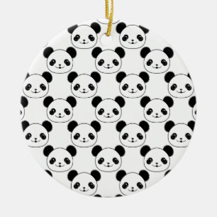 Ornamento De Cerâmica Padrão De Panda Kawaii Em Preto E Branco
