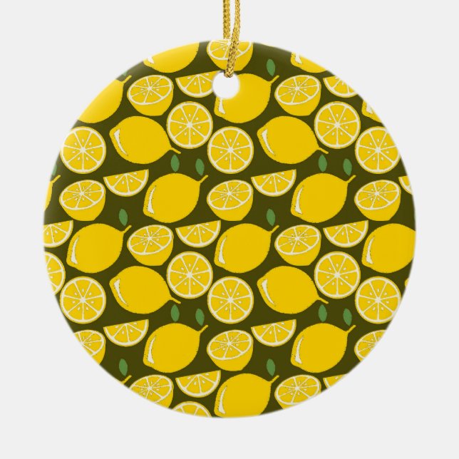 Ornamento De Cerâmica Padrão de Papel de Carteira de Limão Amarelo Verão (Frente)
