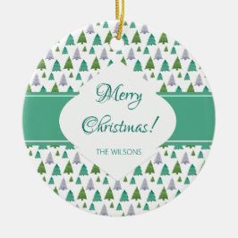 Ornamento De Cerâmica Padrão de Pastel de Aquarela de Árvore de Natal Fe